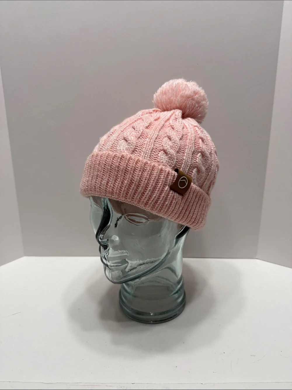 Soft Pink Cable-Knit Pom Pom Beanie for Kids